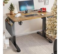 YITAHOME Electric Height-Adjustable Desk, 100 x 60 x (72-120) cm, with Splicing Board, Memory Hand Control, 2 USB Ports and Sockets, Sitting Standing Desk, 360° Wheels, Desk, Vintage Brown
