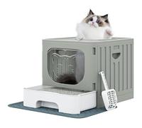 YITAHOME Foldable Cat Litter Box with Top Exit & Slide-Out Tray, Spacious, Odor-Controlling & Travel-Friendly - Premium PP, Leak-Proof & Easy Clean (Includes Scoop & Mat) (Grey)