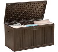 YITAHOME Garden Storage Box Outdoor 567.8L, Heavy-Duty Waterproof Resin Deck Box with Lockable Lid, All-Weather Storage Bench for Patio Furniture, Cushions, Pool & Garden Tools, Brown