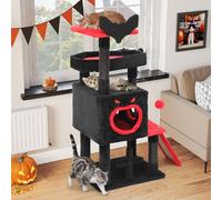 YITAHOME Gothic Cat Tree, Multi-Level Cat Tower with Dual Perches, Fierce-Mouth Condo, Base Platform, Climbing Ramp, Pom-Pom Ball, Spider Ornaments & Sisal Posts, Feline House for Indoor, Black & Red
