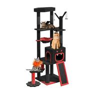 YITAHOME Gothic Cats Tree, 153 cm Tall, Stable Tree for Large Cats, XL Tree with 4 Sisal Posts, 1 Scratching Board, 1 Bed, 1 Funny Stick, Platform Nest, Cave, Halloween, Black