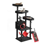 YITAHOME Gothic XL Cat Tree, 160 cm Tall, Stable Cat Tree for Large Cats with 4 Sisal Posts, 1 Scratching Board, 1 Hammock, 2 Spider Hanging Balls, Coffin Bed Platforms, Cave, Halloween, Black