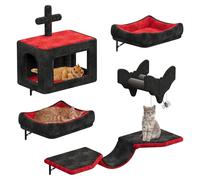 YITAHOME Halloween Gothic Cat Climbing Wall Set Made of Flannel, 5 Pcs Sturdy Cat Furniture with House, Bed, Hammock, and Sisal Column with Spider for Cats Sleeping and Playing Lounging