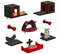 YITAHOME Halloween Gothic Cat Climbing Wall Set Made of Flannel, 8 Pcs Sturdy Cat Furniture with House, Bed, 2 Platforms, and Sisal Column with Spider for Cats Sleeping and Playing Lounging