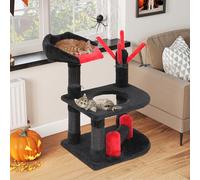 YITAHOME Halloween Gothic Cat Tree, Multi-Level Cat Activity Center with Top Perch, Dual Platforms with Hole, Built-In Sisal Posts, Spider Ornaments, Black and Red