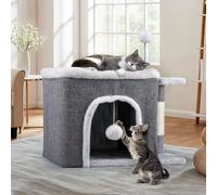 YITAHOME Indoor Cat House, Foldable Cat Cave, 47 L x 40 W x 32 H cm Large Pet Beds with Scratching Board and Play Ball Cave Cat Barrel for Medium Large Pets