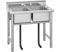 YITAHOME Kitchen Commercial Restaurant Sink Portable Floorstanding Catering Sink Stainless Steel Outdoor Double Bowl Station Utility for Hotel Home Bar Laundry Room Basement Garage