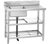 YITAHOME Kitchen Sink - Single Bowl With Drainboard, Stainless Steel Utility Floorstanding Outdoor With Worktop and Shelves, Portable Catering for Restaurant, Hotel, Bar, Garage