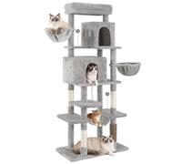 YITAHOME Large Cat Scratching Post, Height 176 cm, XL Cat Tree, Multi-Tier Cat Scratching Post with 2 Caves, 2 Baskets, Hammock, Plush Balls, Cat Brushes, Light Grey