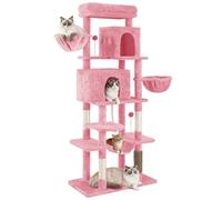 YITAHOME Large Cat Scratching Post, Height 176 cm, XL Cat Tree, Multi-Tier Cat Scratching Post with 2 Caves, 2 Baskets, Hammock, Plush Balls, Cat Brushes, Pink