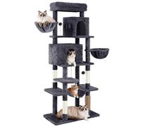 YITAHOME Large Cat Scratching Post, Height 176 cm, XL Cat Tree, Multi-Tier Cat Scratching Post with 2 Caves, 2 Baskets, Hammock, Plush Balls, Cat Brushes, Dark Grey