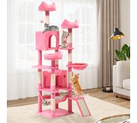 YITAHOME Large Cat Tree, 190 cm Tall Large Cat Tower, with 8 Scratching Posts, 3 Platforms, 2 Caves, Basket, Hammock, Plush Balls, Scratching Board, Climbing Tree for Cats, Pink