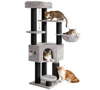 YITAHOME Large Cat Tree Tower, Cat Tree, Cat Brushes, 11 cm Thick Posts, Large Platforms, Plush Cushion, Cave, 50 x 50 x 157 cm, Light Grey