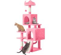 YITAHOME Large Cats Tree, 137 cm Tall, XL Tree, with 2 Sisal Posts, 1 Scratching Post, 1 Platform, 2 Caves, Hammock, Plush Balls, Scratching Board, Climbing Tree for Cats, Pink