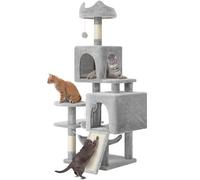 YITAHOME Large Cats Tree, 137 cm Tall, XL Tree, with 2 Sisal Posts, 1 Scratching Post, 1 Platform, 2 Caves, Hammock, Plush Balls, Scratching Board, Climbing Tree for Cats, Light grey