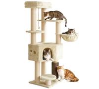 YITAHOME Large Cats Tree Tower, Cat Tree, Cat Brushes, 11 cm Thick Posts, Large Platforms, Plush Cushion, Cave, 50 x 50 x 159 cm, Beige