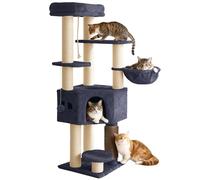 YITAHOME Large Cats Tree Tower, Cat Tree, Cat Brushes, 11 cm Thick Posts, Large Platforms, Plush Cushion, Cave, 50 x 50 x 157 cm, Dark Grey