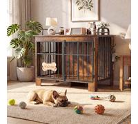 YITAHOME Large Wooden Dog Crate Furniture 100cm, Double Door, Rustic Brown