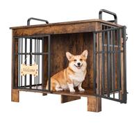 YITAHOME Large Wooden Dog Crate Furniture 100cm, Double Door, Rustic Brown | Anti-Drop Rails, Bone Welcome Plaque, Side Hook, Double Bolt Latch, Use As Side Table, For Medium Large Dogs Up To 50kg