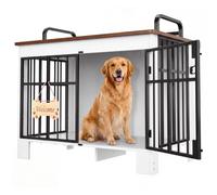 YITAHOME Large Wooden Dog Crate Furniture 100cm, Double Door, White+Brown
