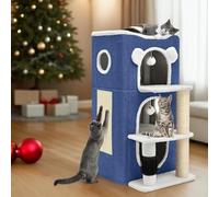 YITAHOME Modern Cat Condo with Highway Cave, Cat Beds & Cube Playhouse for Multi Kittens - Scratch Post, Climbing Stand - Blue