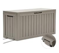 YITAHOME Outdoor Storage Box with Wheels, 270L Plastic Deck Box, Waterproof Garden Chest for Cushions, Tools & Pool Supplies, Lockable, Faux Woodgrain, 114.7 x 46.5 x 57.6 cm, Light brown