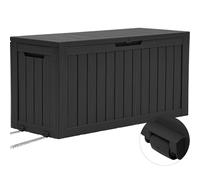 YITAHOME Outdoor Storage Box with Wheels, 270L Plastic Deck Box, Waterproof Garden Chest for Cushions, Tools & Pool Supplies, Lockable, Faux Woodgrain, 114.7 x 46.5 x 57.6 cm, Black
