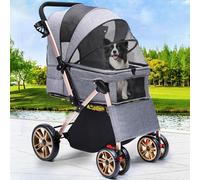 YITAHOME Pet Buggy with Reversible Handle, Foldable Dog Stroller for Small Dogs, Mesh Windows, Cup Holder, 360° Rotating EVA Wheels with Brakes (Grey)