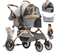 YITAHOME Pet Stroller 3-in-1, One-Click Foldable Cat Dog Stroller, Dog Pushchair, Dog Pram with Detachable Carrier Storage Basket Cup Holder