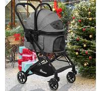 YITAHOME Pet Stroller 3-in-1, One-Click Foldable Cats & Dog Stroller, Dog Pushchair & Pram with Detachable Carrier, Storage Basket, Cup Holder & Car Seat (Grey)