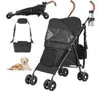 YITAHOME Pet Stroller for Small to Medium Dogs, 4-Wheel Dog Pushchair with Shoulder Straps, Folding Pet Travel Carriage with Cup Holder & Storage Bag (Black)