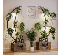 YITAHOME Plant Stand Indoor with LED Grow Lights, 5-Tier Metal Plant Shelf with Cats Bed, 165CM Tall Double Symmetry Curved Plant Holder Rack for Living Room, Patio, Balcony