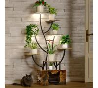 YITAHOME Plant Stand Indoor with LED Grow Lights, 6-Tier Metal Plant Shelf with Cats Bed, 160CM Tall Curved Plant Holder Rack, Flower Holder Corner Stand for Living Room, Patio, Balcony