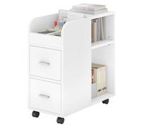 YITAHOME Rolling Container with 2 Drawers, Filing Cabinet with Adjustable Shelf and Storage Compartments, Multifunctional Office Storage Cabinet Side Table for Living Room, Bedroom, Office, White