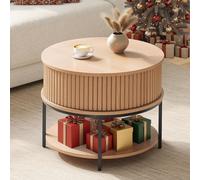 YITAHOME Round Coffee Table, Coffee Table with 2-Tier Storage Space, Fluted Cof