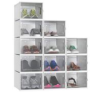 YITAHOME Shoe Box,12Pcs Stackable Shoe Containers,35.1 x 24.9 x 18.5cm,Fit up to UK Size 11,Medium Size Shoe Storage,Non-toxic Plastic Drop Front Shoe Organisers,White Shoe Storage Box