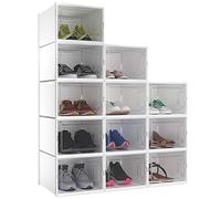 YITAHOME Shoe Box,12Pcs Stackable Shoe Containers,35.8x27.7x20.8cm,Fit up to UK Size 14,X-Large Size Shoe Storage,Non-toxic Plastic Drop Front Shoe Organisers,White Shoe Storage Box