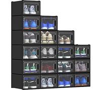 YITAHOME Shoe Box,18Pcs Stackable Shoe Containers,35.8x27.7x20.8cm,Fit up to UK Size 14,X-Large Size Shoe Storage,Non-toxic Plastic Drop Front Shoe Organisers,Black Shoe Storage Box