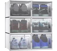 YITAHOME Shoe Box,6Pcs Stackable Shoe Containers,35.8x27.7x20.8cm,Fit up to UK Size 14,X-large Size Shoe Storage,Non-toxic Plastic Drop Front Shoe Organisers,White Shoe Storage Box