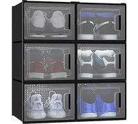 YITAHOME Shoe Box,6Pcs Stackable Shoe Containers,35.8x27.7x20.8cm,Fit up to UK Size 14,X-Large Size Shoe Storage,Non-toxic Plastic Drop Front Shoe Organisers,Black Shoe Storage Box