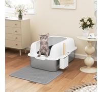 YITAHOME Stainless Steel Cat Litter Tray with Litter Tray Mat, 60x40x30cm XXL Large Enclosed Metal Litter Box with Scoop, Non-Slip Bottom, Higher Sides Anti-Leakage, Non-Sticky, Cat Toilet (White)