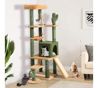 YITAHOME Tall Cactus Cat Tree Tower with Self-Grooming Brush, 60in Cute Cat Climbing Tower for Indoor Cats with Cat Condo, Top Perch, Basktet, Sisal Scratching Posts and Board,Toy Balls