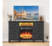 YITAHOME TV Stand with Fireplace, TV Unit with Fireplace Built in TV Cabinet,TVS Stand Cabinet for 50 Inch with 6 Drawers Storage, LED Lights Overheat Protection, Fireplaces Heater (Black)