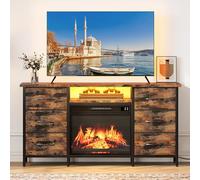 YITAHOME TV Stand with Freplace, TV Unit with Fireplace Built in TV Cabinet,TV Stand Cabinet for 50 Inch TV with 6 Drawers Storage, LED Lights Overheat Protection, Fireplace Heater & Remote Control