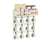 YITAHOME Wall-Mounted Mug Holder with 12 Hooks, Metal Storage Shelf with Guardrail, White Cup Organizer for Kitchen, Dining Room, and Coffee Bar