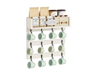 YITAHOME Wall-Mounted Mug Holder with 12 Hooks, Metal Storage Shelf with Guardrail, White Cup Organizer for Kitchen, Dining Room, and Coffee Bar