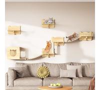 YITAHOME Wooden Cats Climbing Wall Set, 5 Pcs Sturdy Cat Furniture with House, Bed, Platform, Sisal Column, and Suspension Bridge, for Cats Sleeping, Playing, Lounging