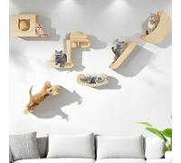 YITAHOME Wooden Cats Climbing Wall Set, 8 Pcs Sturdy Furniture with House, Bed, Platform, Sisal Column, and Hammock, for Cats Sleeping, Playing, Lounging