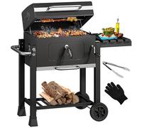 YITAHOME XL Charcoal Smoker BBQ, Portable Barbecue Grill with Height Adjustable Deluxe Enamel Charcoal Tray & Temperature Gauge for Party, Camping, Patio, Garden, Comes with Kitchen Tong and Glove
