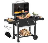 YITAHOME XXL Heavy-Duty Charcoal BBQ Grill Smoker with Cast Iron Cooking Grate & Adjustable Enamel Coal Tray - Portable Barbecue for Garden, Camping, Outdoor Parties (Heatproof Gloves & Grill Tongs)